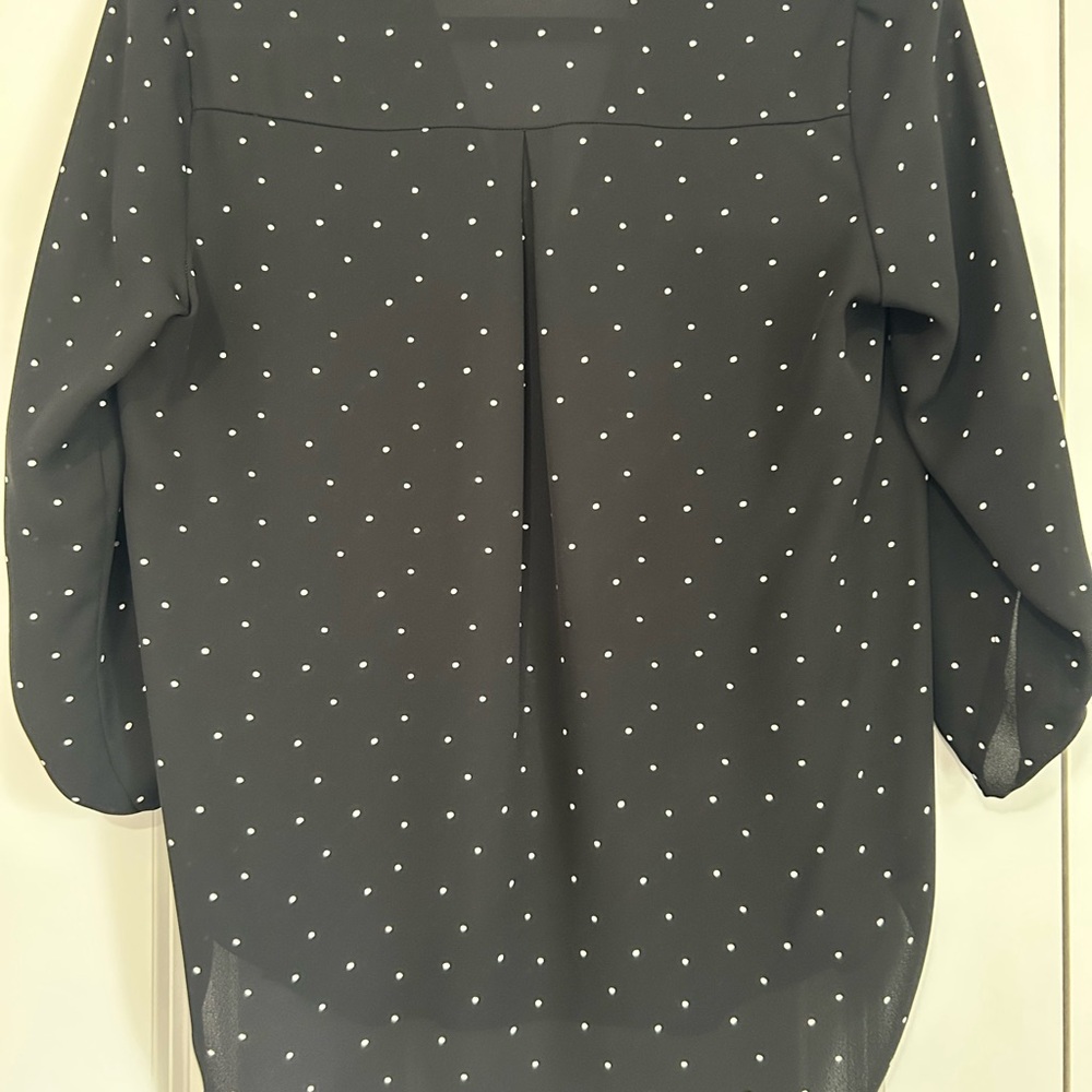 Lush Black with White Polka Dots, 3/4 Sleeve Relaxed Blouse - Picture 2 of 10